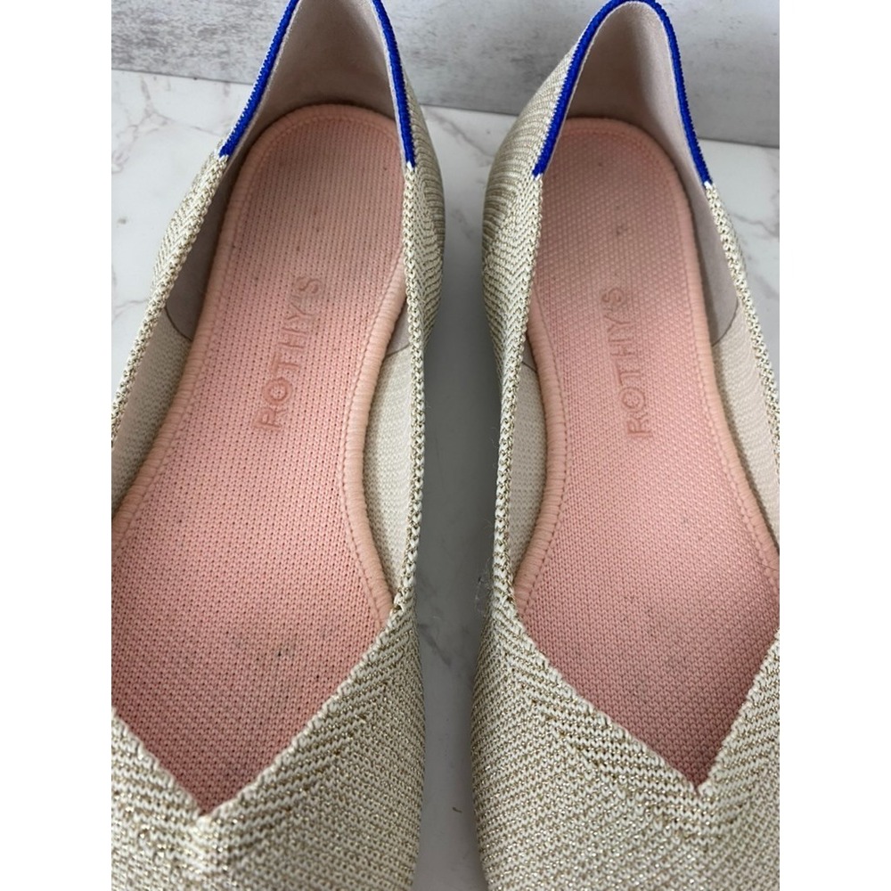 Rothys Flats Ballerina Sz 7.5 Metallic Gold Knit Balletcore Round Toe Everyday - Picture 3 of 10
